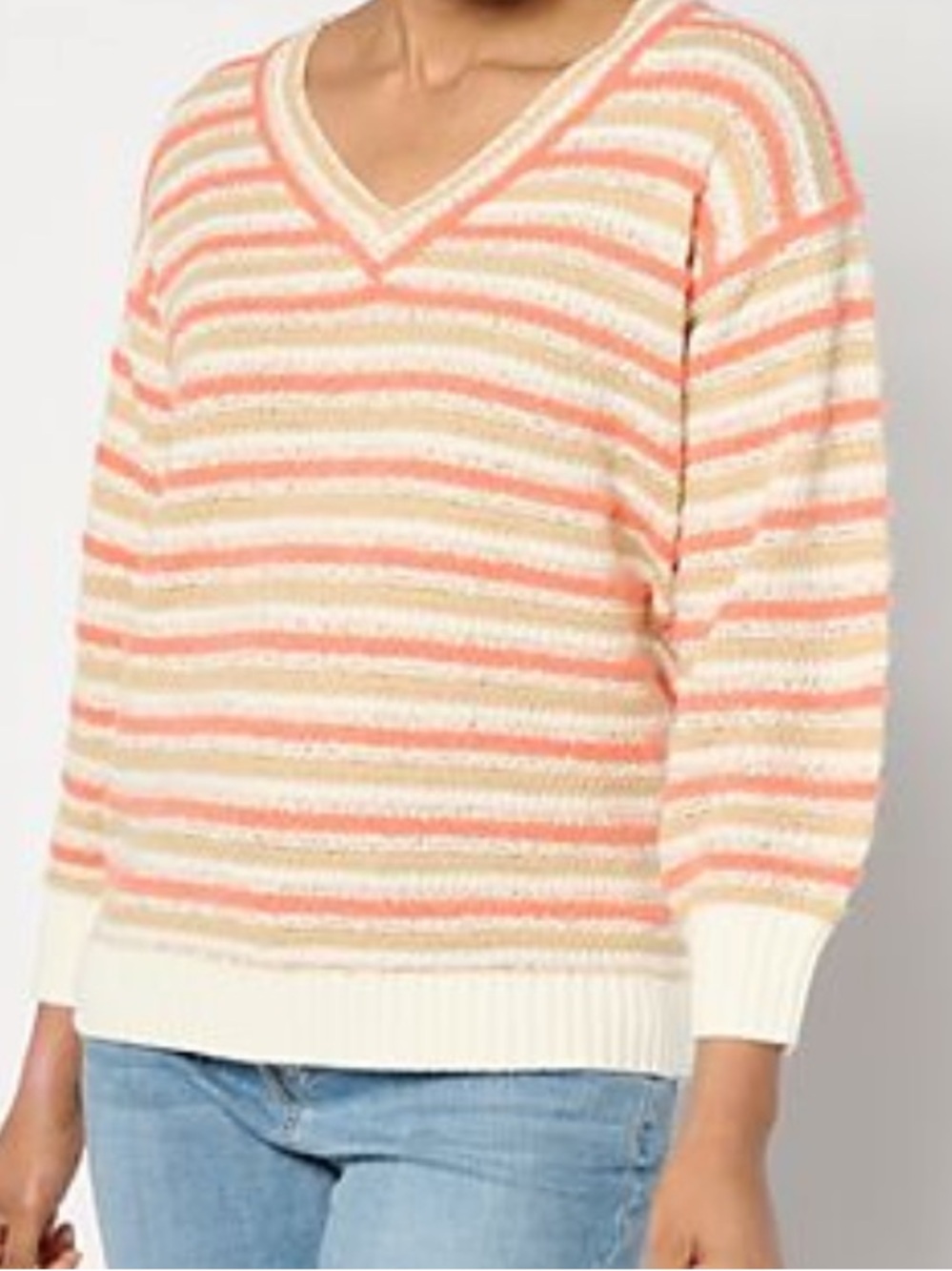 Isaac Mizrahi Live! 3/4 Sleeve Textured Multi Stripe Sweater
Tan X-Large